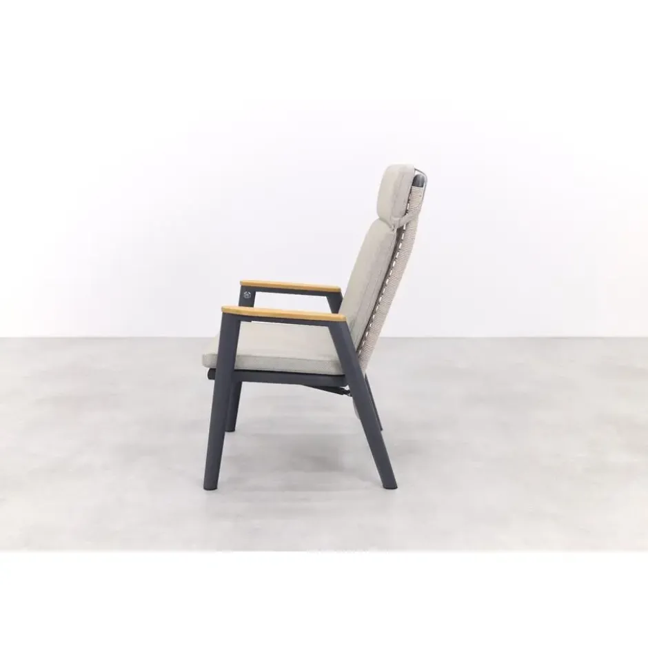 VDG Solaro verstelbare dining tuinstoel - light rope / teak arm