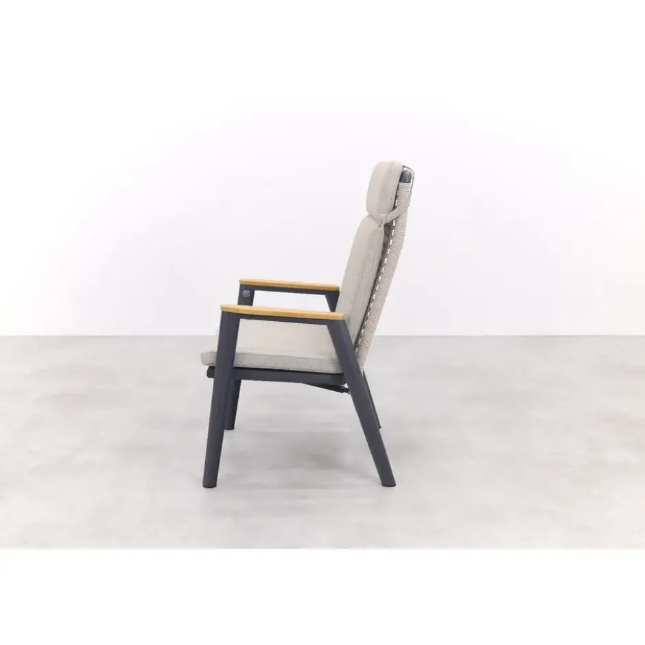 VDG Solaro verstelbare dining tuinstoel - light rope / teak arm