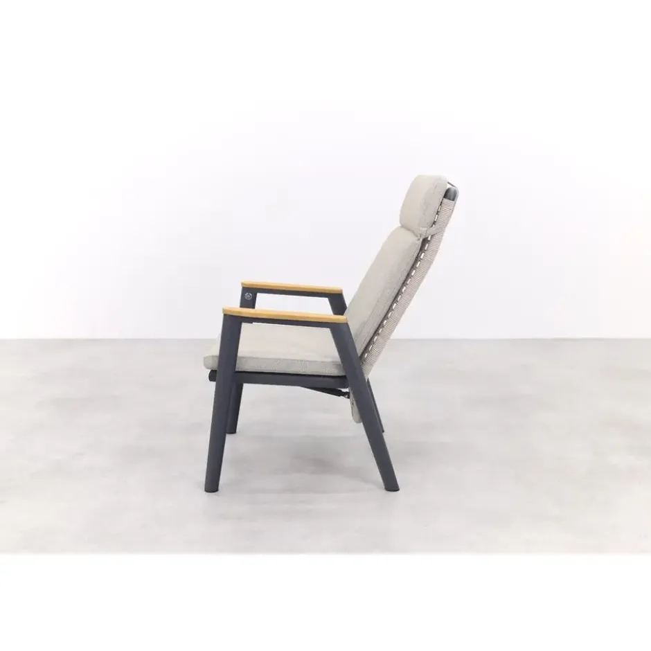 VDG Solaro verstelbare dining tuinstoel - light rope / teak arm