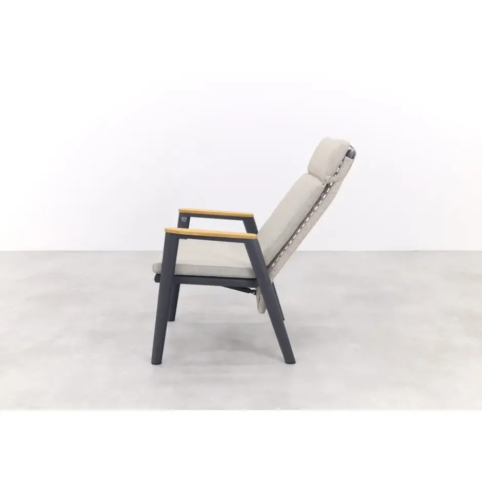 VDG Solaro verstelbare dining tuinstoel - light rope / teak arm