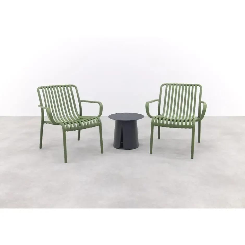 VDG Stripe/Velora loungestoelen set (3-delig) - Mosgroen/Royal grey