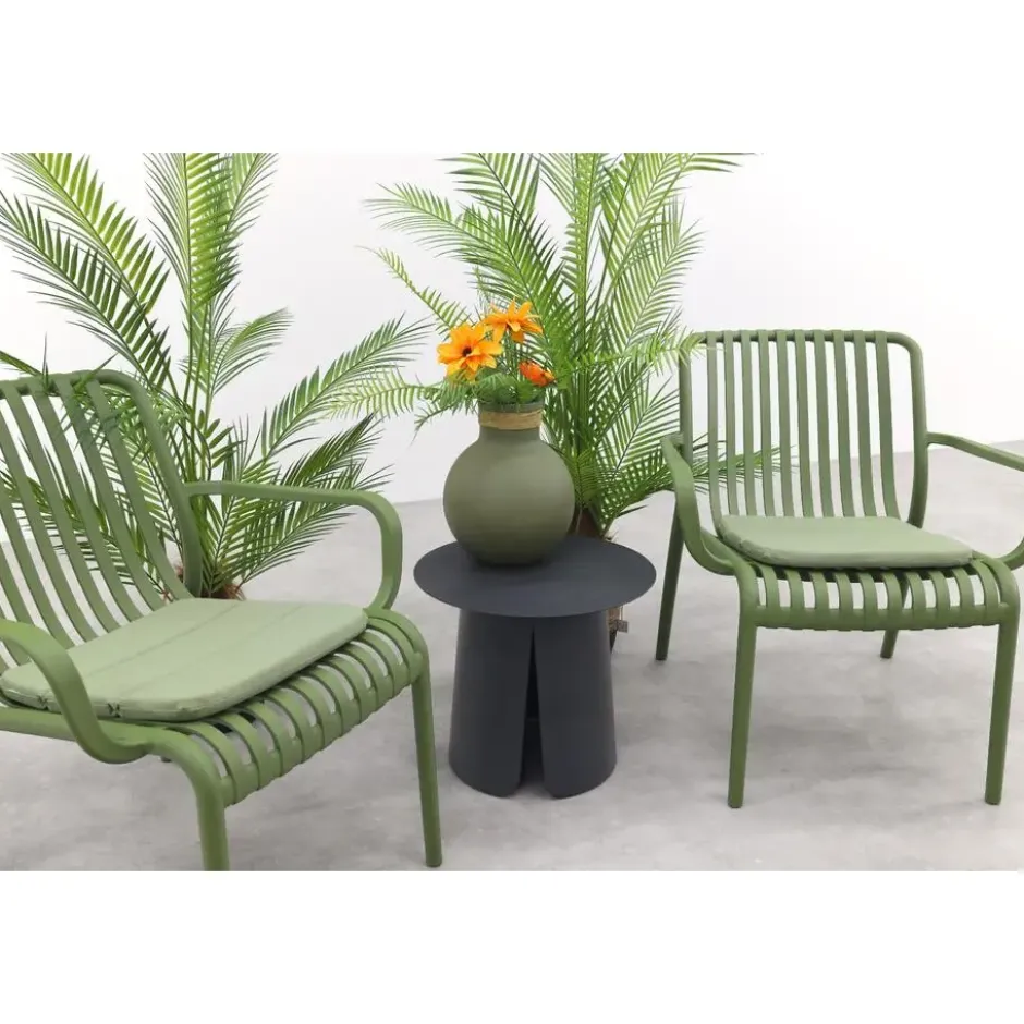 VDG Stripe/Velora loungestoelen set (3-delig) - Mosgroen/Royal grey