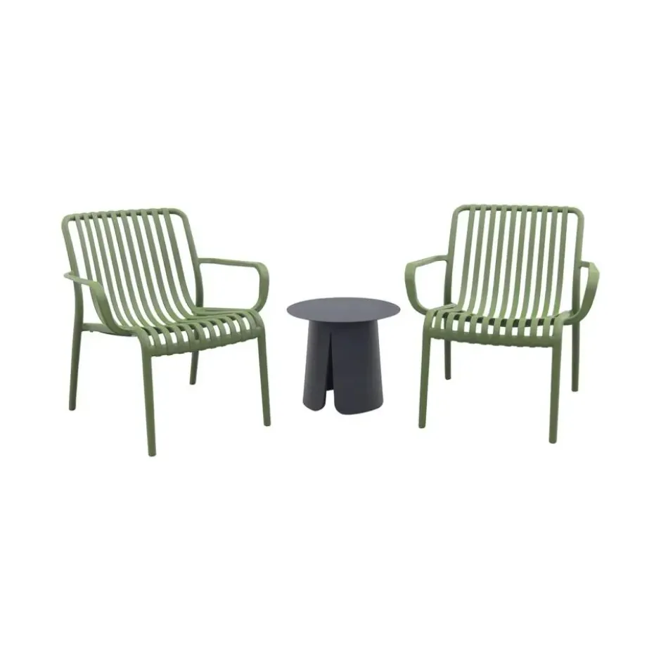 VDG Stripe/Velora loungestoelen set (3-delig) - Mosgroen/Royal grey