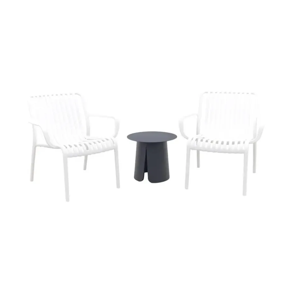 VDG Stripe/Velora loungestoelen set (3-delig) - Wit/Royal grey