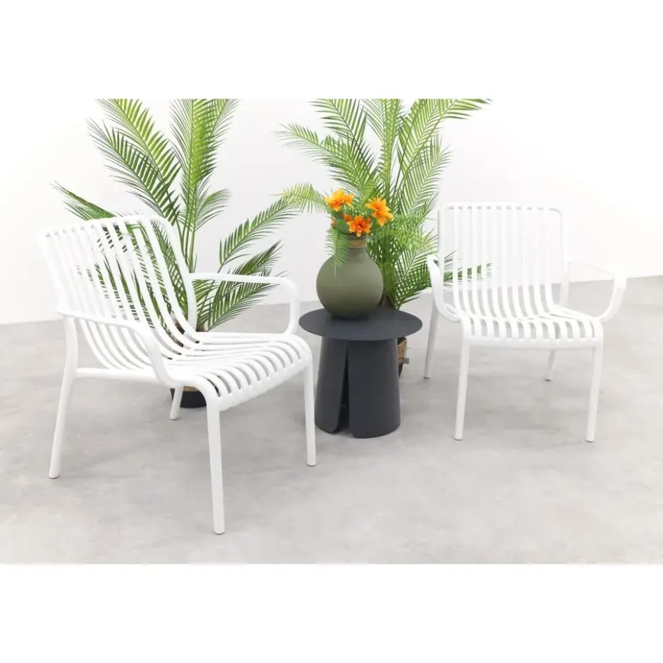 VDG Stripe/Velora loungestoelen set (3-delig) - Wit/Royal grey