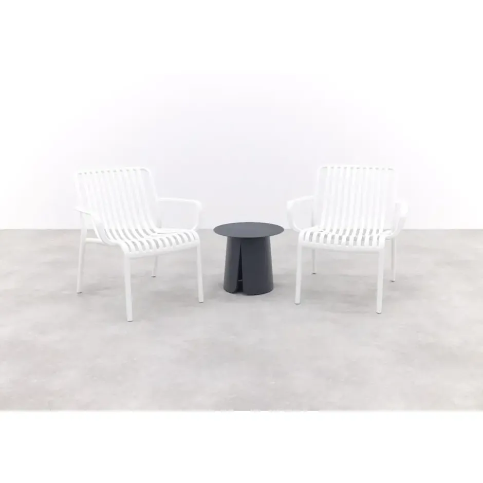 VDG Stripe/Velora loungestoelen set (3-delig) - Wit/Royal grey
