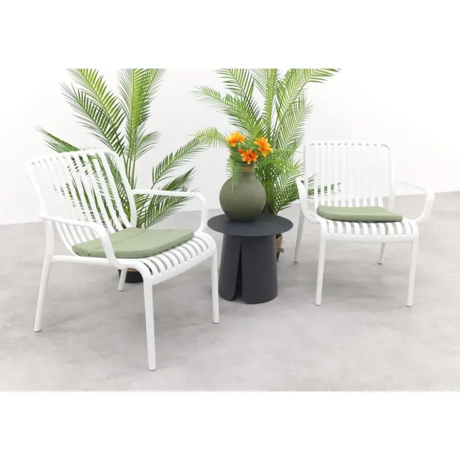 VDG Stripe/Velora loungestoelen set (3-delig) - Wit/Royal grey