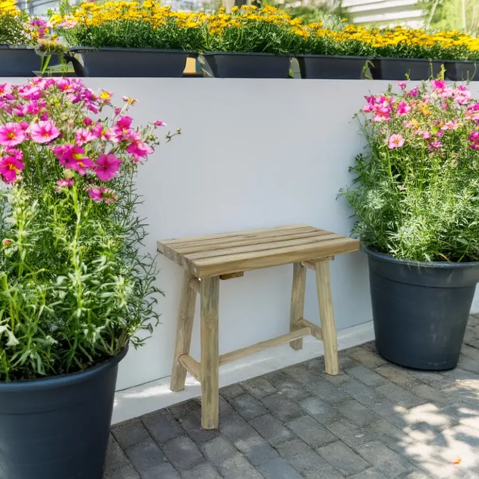 V/d Leeden Houten bankje - 43 x 21 x 38 cm - teakhout - zitbankje