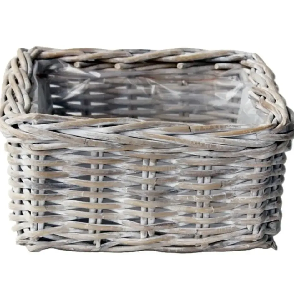 VD Leeden Opbergmand - antiek wit - 30 x 30 x 15 cm - rotan
