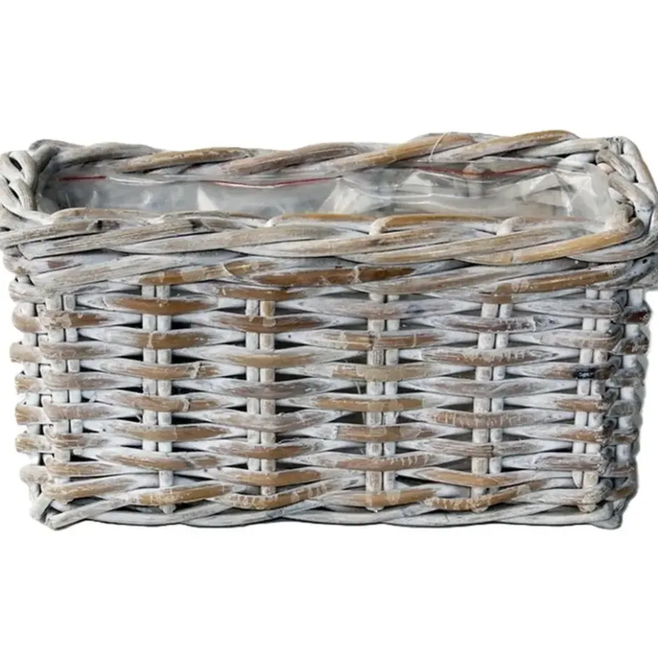 VD Leeden Opbergmand - antiek wit - 60 x 23 x 20 cm - rotan