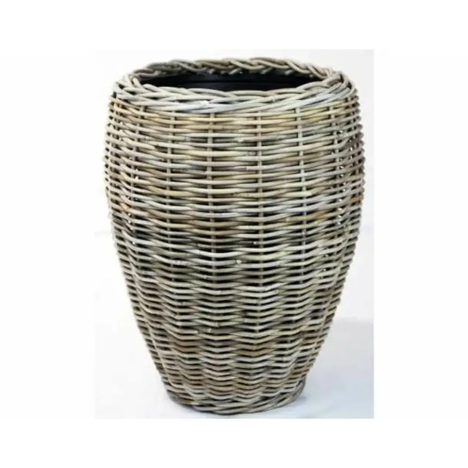 V/d Leeden Planten/bloemen mand - rotan - riet - D48 x H62 cm