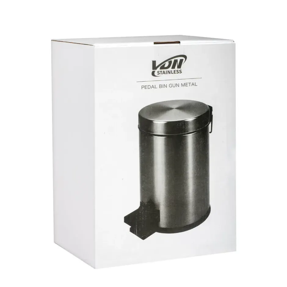 VDN Stainless Prullenbak - Pedaalemmer - Afvalbak - 3 Liter - RVS - Gun metal