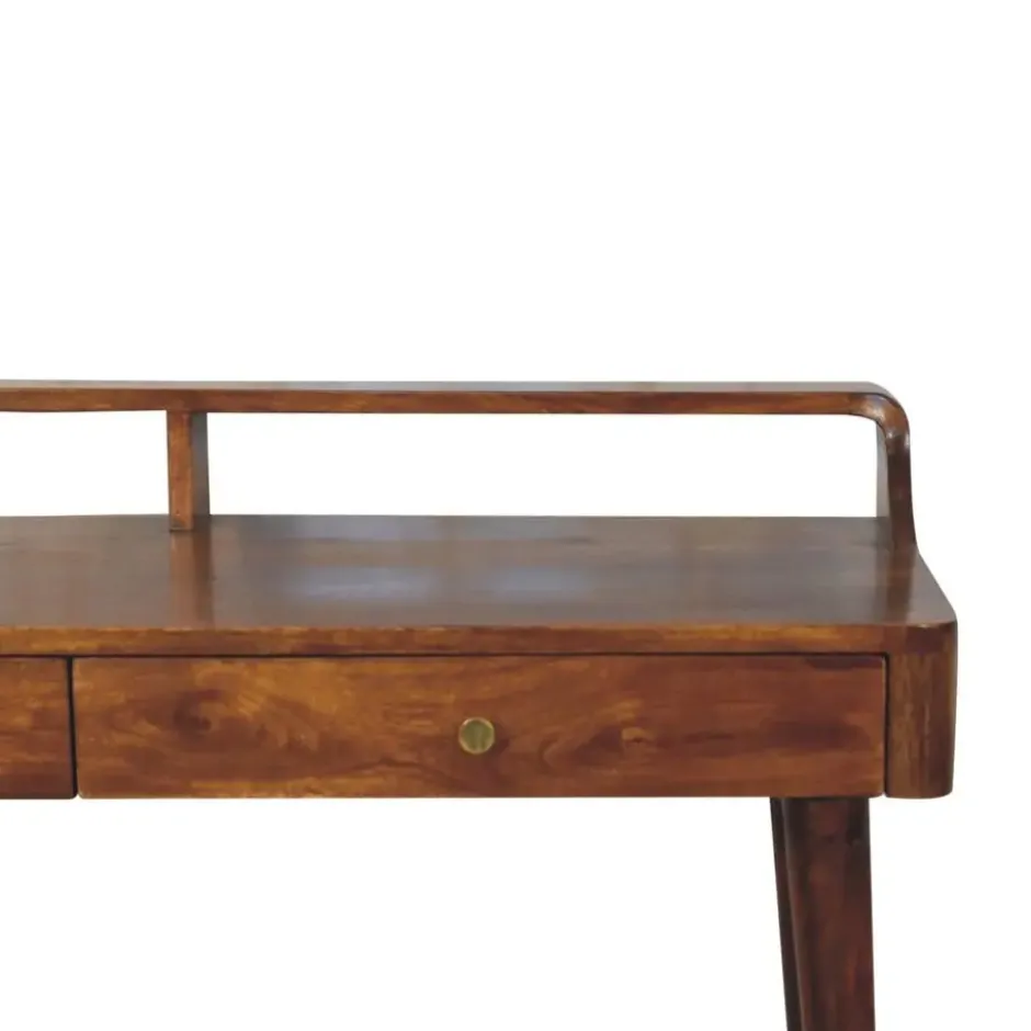 Verhoogde kastanjebruine sidetable met 2 lades, bruin
