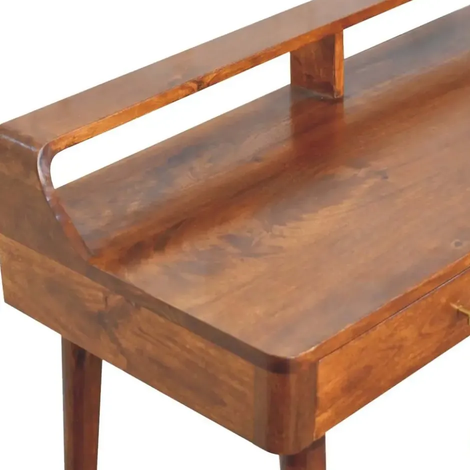 Verhoogde kastanjebruine sidetable met 2 lades, bruin