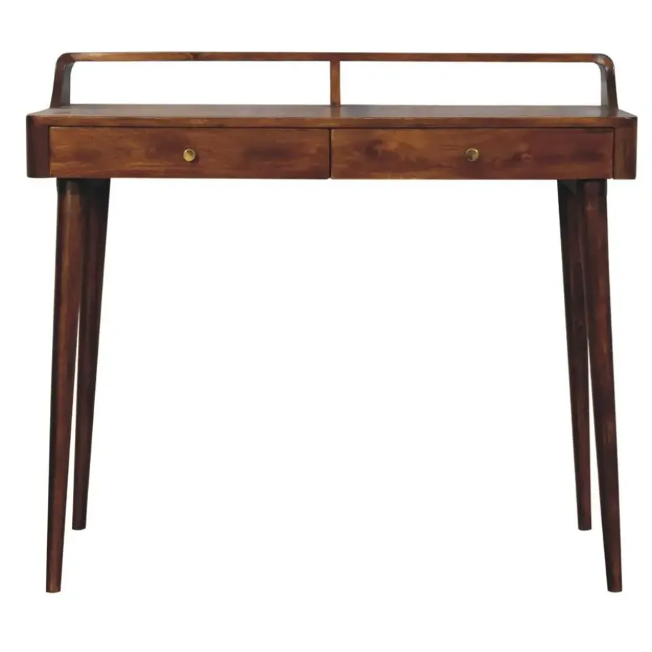 Verhoogde kastanjebruine sidetable met 2 lades, bruin