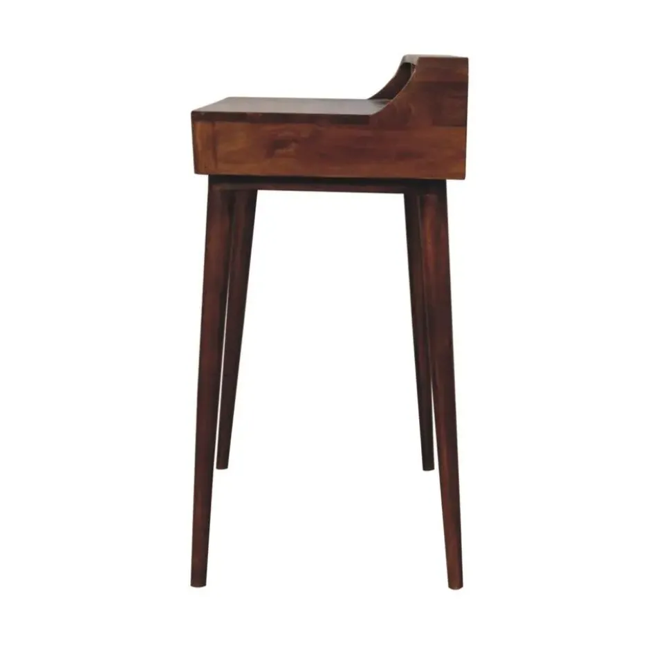 Verhoogde kastanjebruine sidetable met 2 lades, bruin