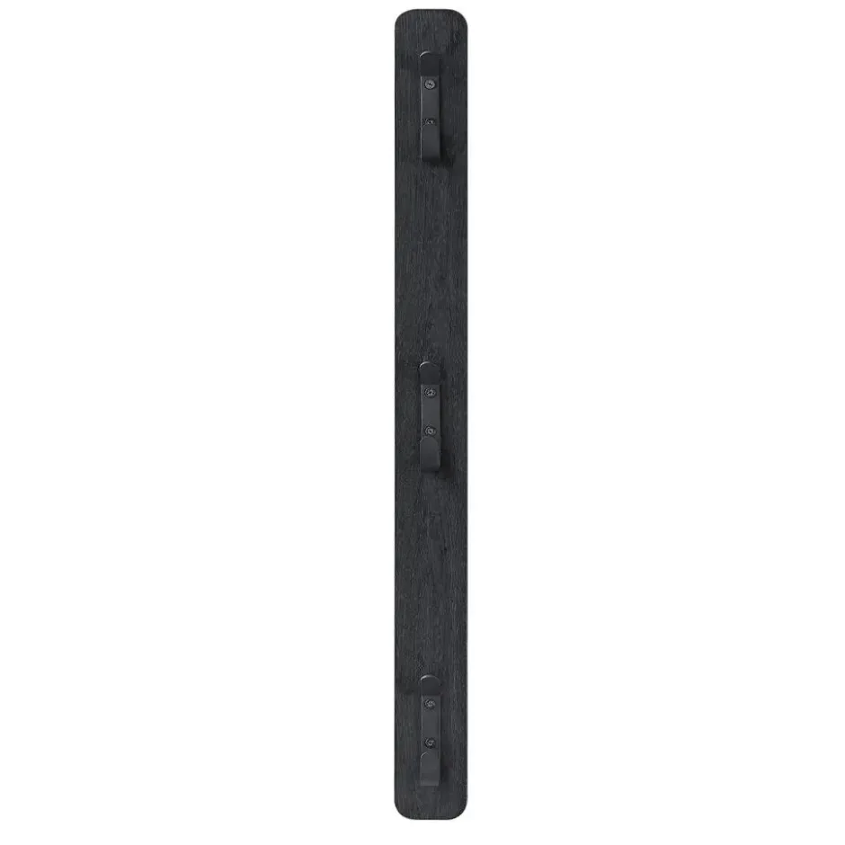 Verticale wandkapstok - met 3 haken - 6x67 cm - zwart