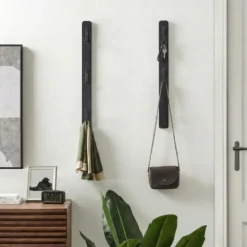 Verticale wandkapstok - met 3 haken - 6x67 cm - zwart