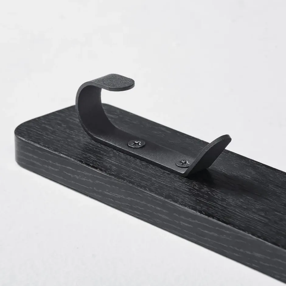 Verticale wandkapstok - met 3 haken - 6x67 cm - zwart