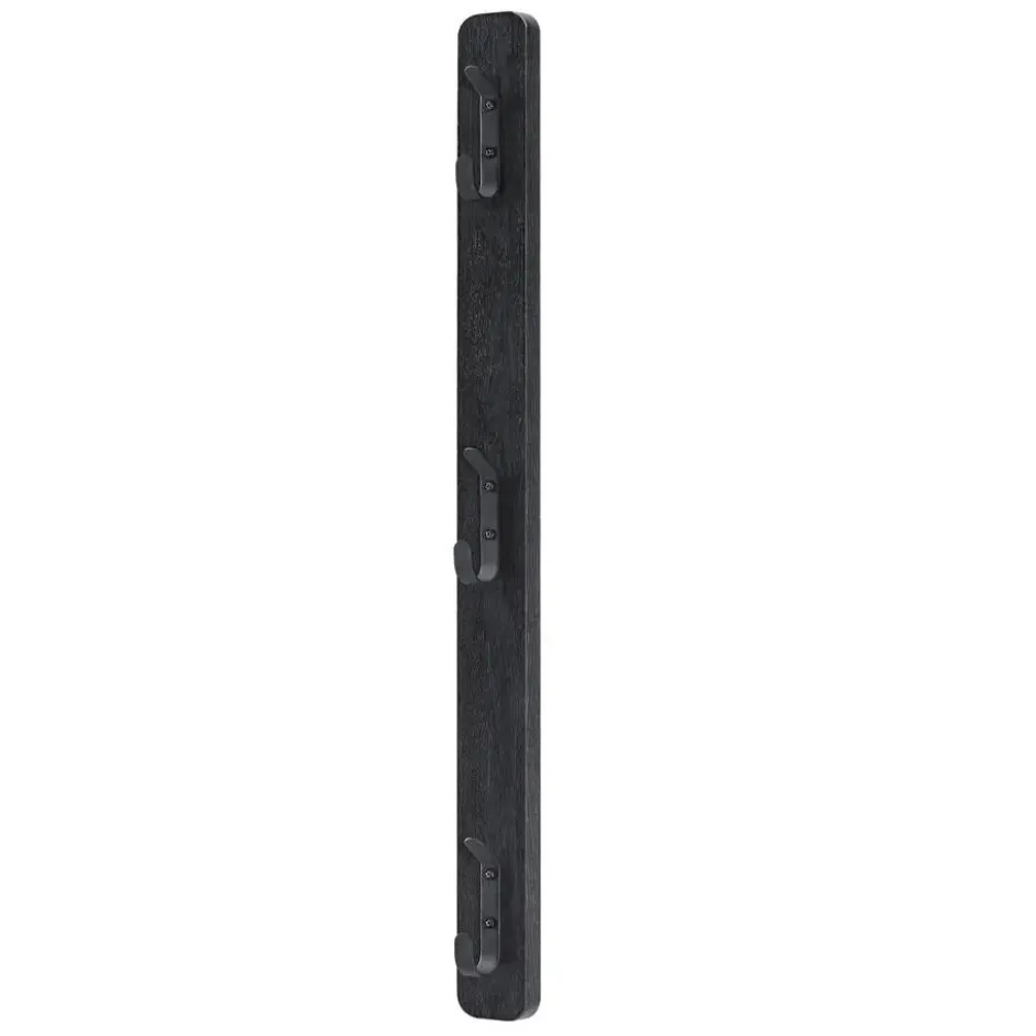 Verticale wandkapstok - met 3 haken - 6x67 cm - zwart
