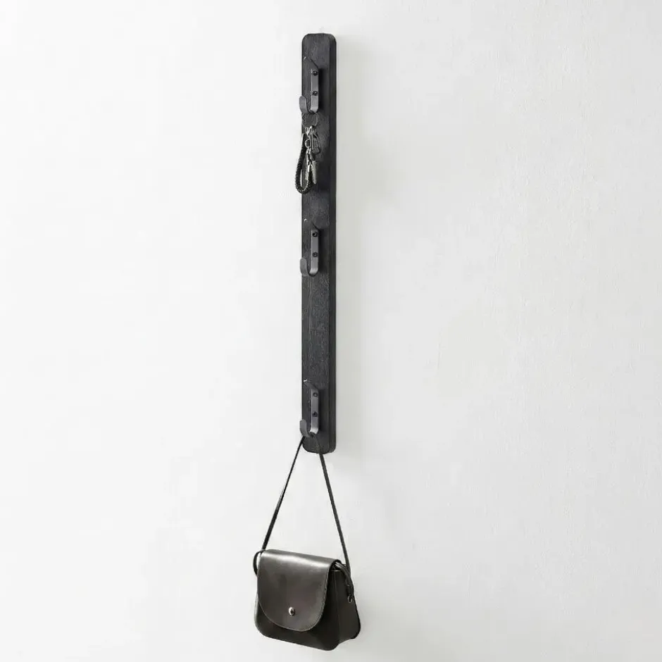 Verticale wandkapstok - met 3 haken - 6x67 cm - zwart