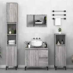 vidaXL - Badkamerkast bewerkt hout grijs sonoma eikenkleur 30x30x100 cm