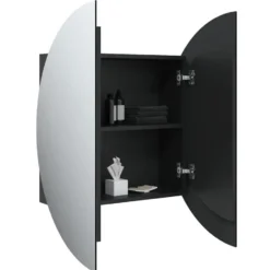 vidaXL - Badkamerkast met ronde spiegel en LED 54x54x17,5 cm zwart