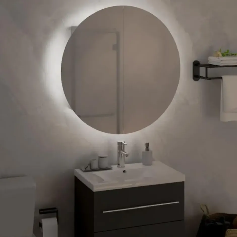 vidaXL - Badkamerkast met ronde spiegel en LED 47x47x17,5 cm wit