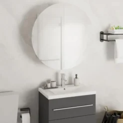 vidaXL - Badkamerkast met ronde spiegel en LED 47x47x17,5 cm wit