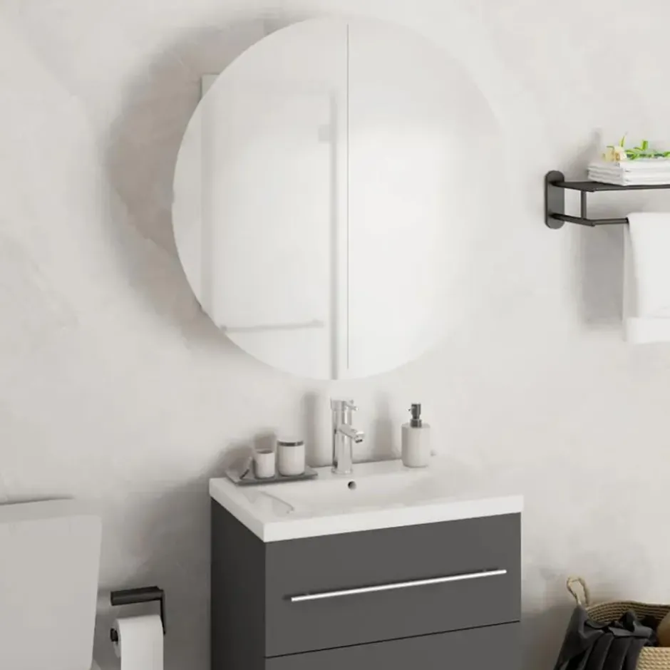 vidaXL - Badkamerkast met ronde spiegel en LED 47x47x17,5 cm wit