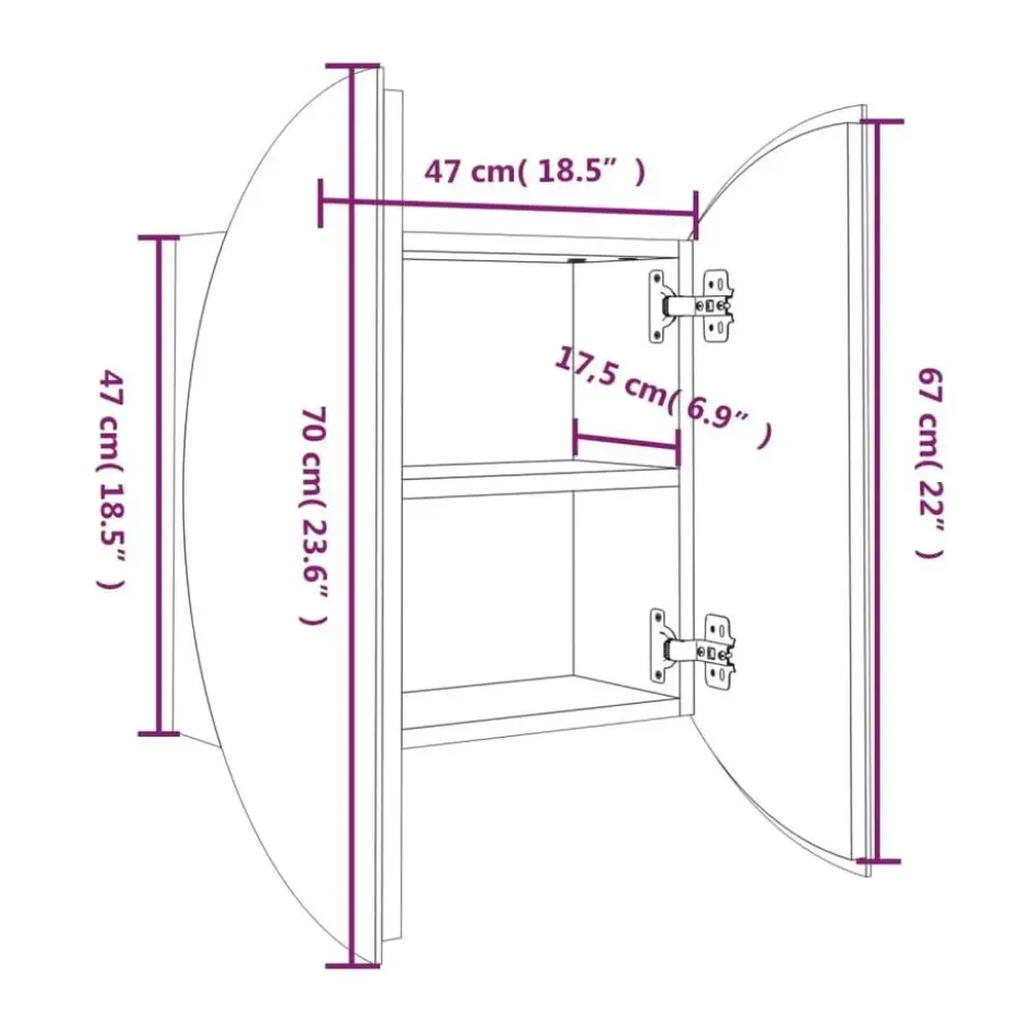 vidaXL - Badkamerkast met ronde spiegel en LED 47x47x17,5 cm wit