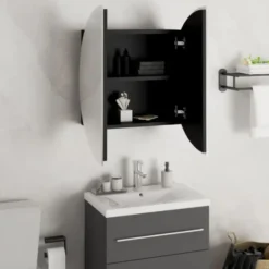 vidaXL - Badkamerkast met ronde spiegel en LED 47x47x17,5 cm zwart