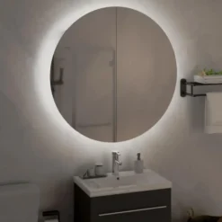 vidaXL - Badkamerkast met ronde spiegel en LED 54x54x17,5 cm wit