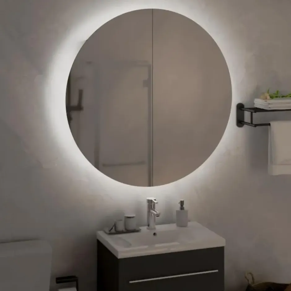 vidaXL - Badkamerkast met ronde spiegel en LED 54x54x17,5 cm wit