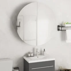 vidaXL - Badkamerkast met ronde spiegel en LED 54x54x17,5 cm wit