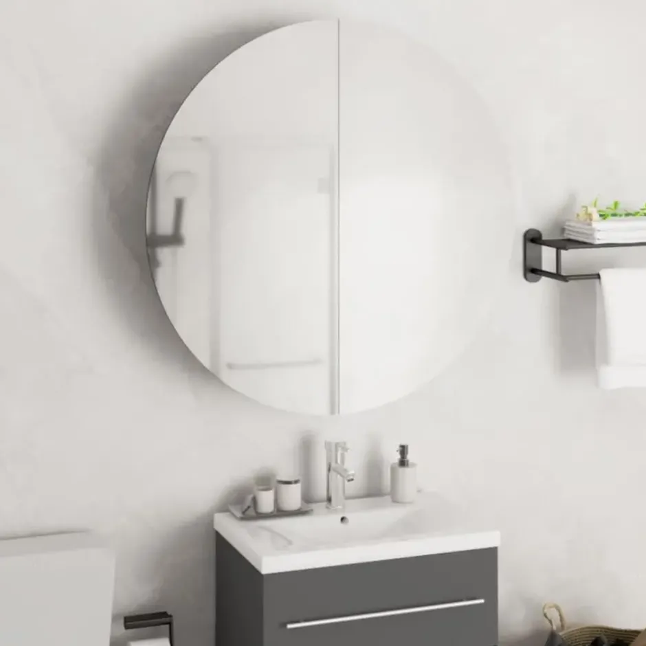 vidaXL - Badkamerkast met ronde spiegel en LED 54x54x17,5 cm wit