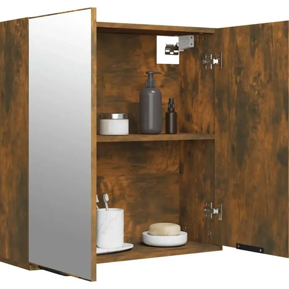 vidaXL - Badkamerkast met spiegel 64x20x67 cm gerookt eikenkleurig