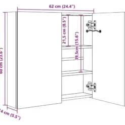 vidaXL - Badkamerkast met spiegel en LED 62x14x60 cm glanzend zwart