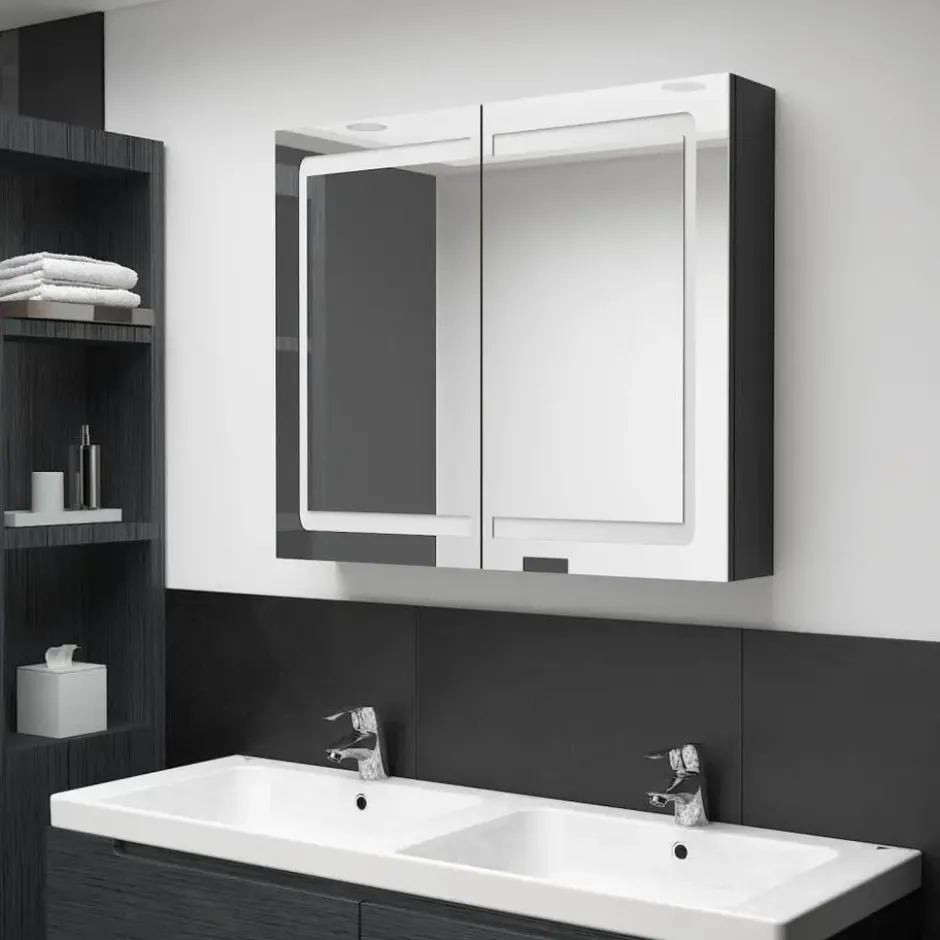 vidaXL - Badkamerkast met spiegel en LED 80x12x68 cm glanzend zwart
