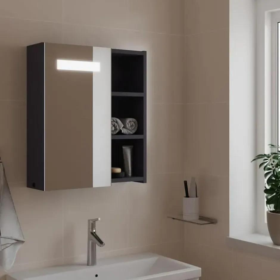 vidaXL - Badkamerkast met spiegel en LED 45x13x52 cm grijs