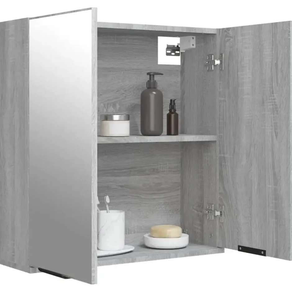 vidaXL - Badkamerkast met spiegel 64x20x67 cm grijs sonoma eikenkleurig
