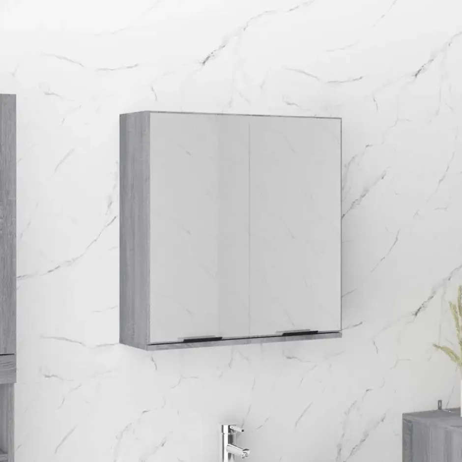 vidaXL - Badkamerkast met spiegel 64x20x67 cm grijs sonoma eikenkleurig