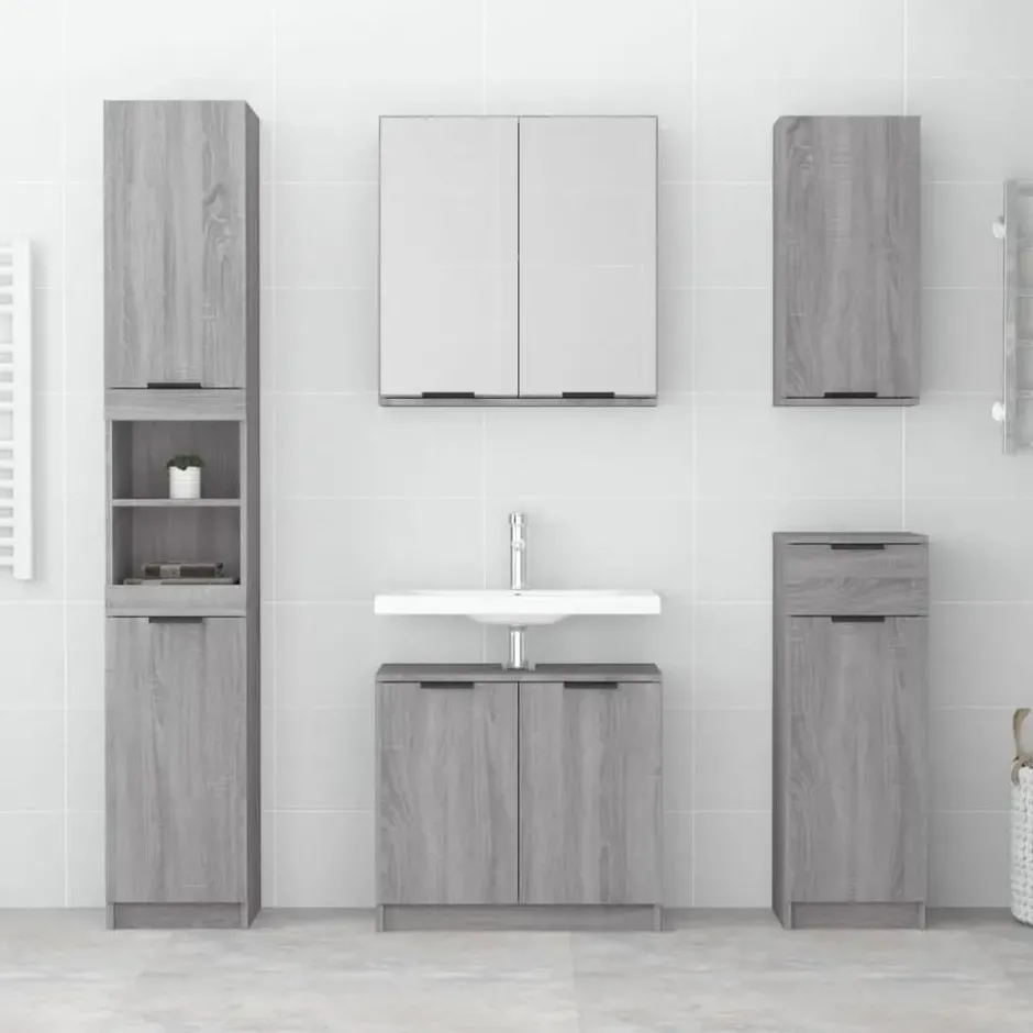 vidaXL - Badkamerkast met spiegel 64x20x67 cm grijs sonoma eikenkleurig
