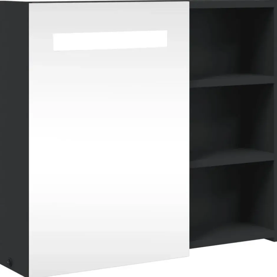 vidaXL - Badkamerkast met spiegel en LED 60x13x52 cm zwart