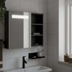 vidaXL - Badkamerkast met spiegel en LED 60x13x52 cm zwart