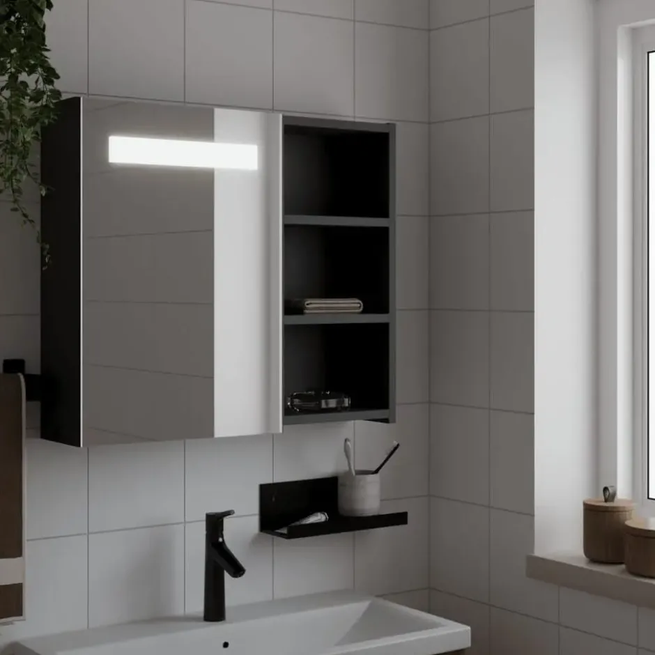 vidaXL - Badkamerkast met spiegel en LED 60x13x52 cm zwart