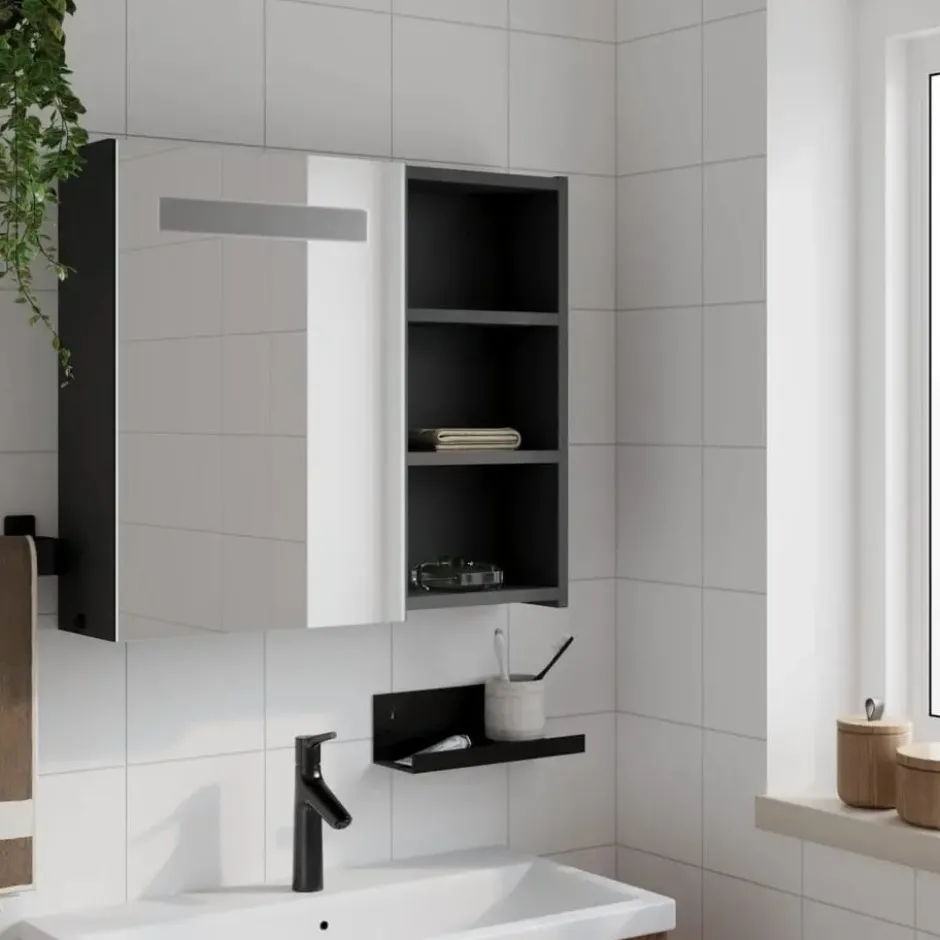 vidaXL - Badkamerkast met spiegel en LED 60x13x52 cm zwart
