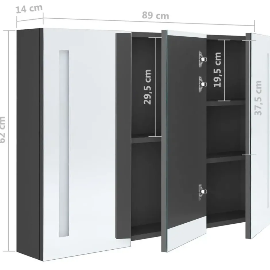 vidaXL - Badkamerkast met spiegel en LED 89x14x62 cm grijs