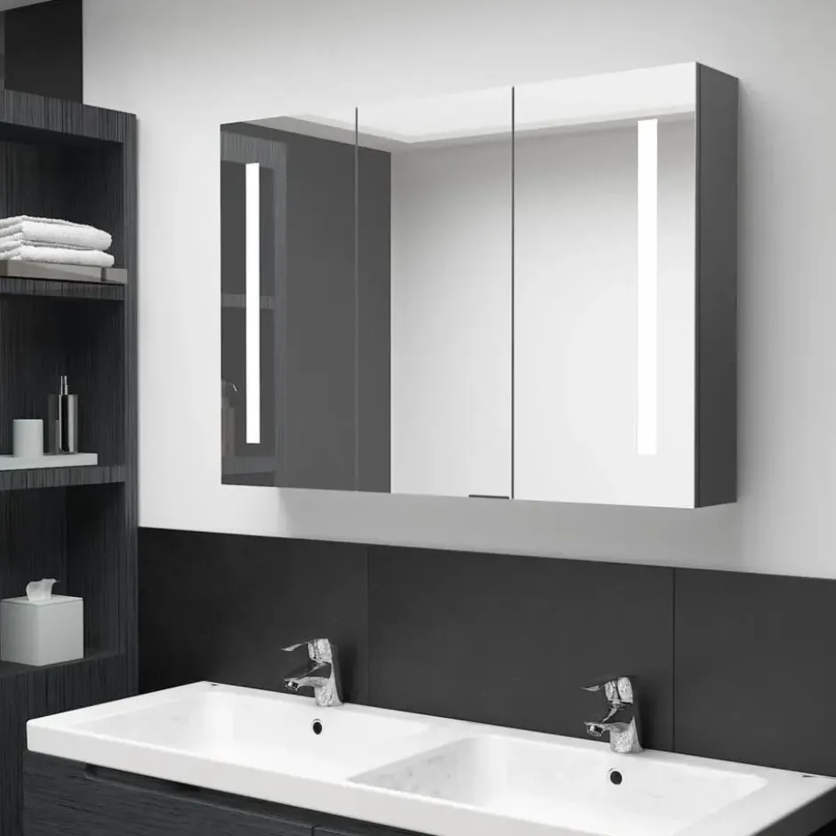 vidaXL - Badkamerkast met spiegel en LED 89x14x62 cm grijs