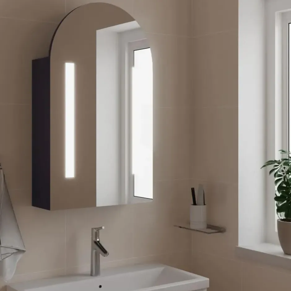 vidaXL - Badkamerkast met spiegel en LED gebogen 42x13x70 cm grijs